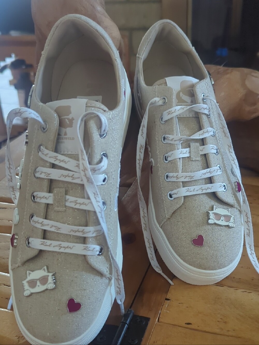 Karl Lagerfeld Beige and White Logo-Accent Sneaker